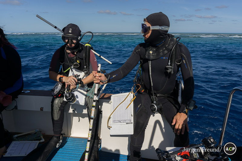 Like underwater ninjas, Alex Dempsey and Andy Bruckner wait to reach their dive site.